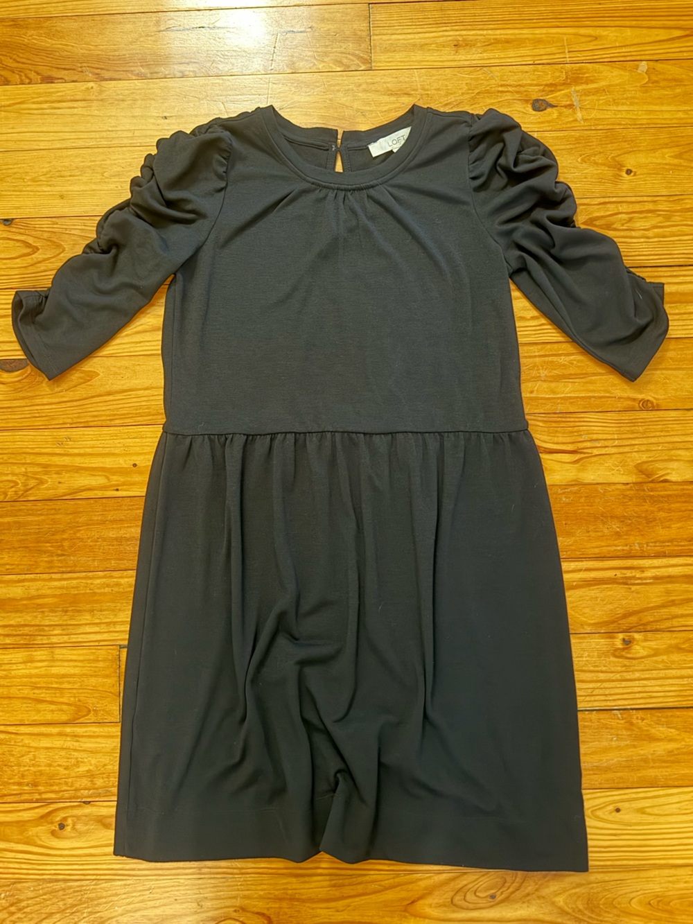 LOFT Black Ruched Sleeve Drop Waist Mini Dress (NWOT) Size M